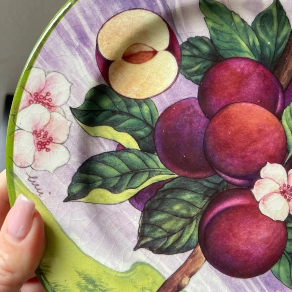 Set of 4 Villa d’Este Italy Plum Fruit Plates Floral Dessert Plates Vintage